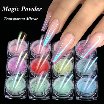 

0.2G/Box Ice Transparent Mirror Nail Powder Nail Chrome Nail Powder Sparkling Colorful Laser Nail Art Decorations