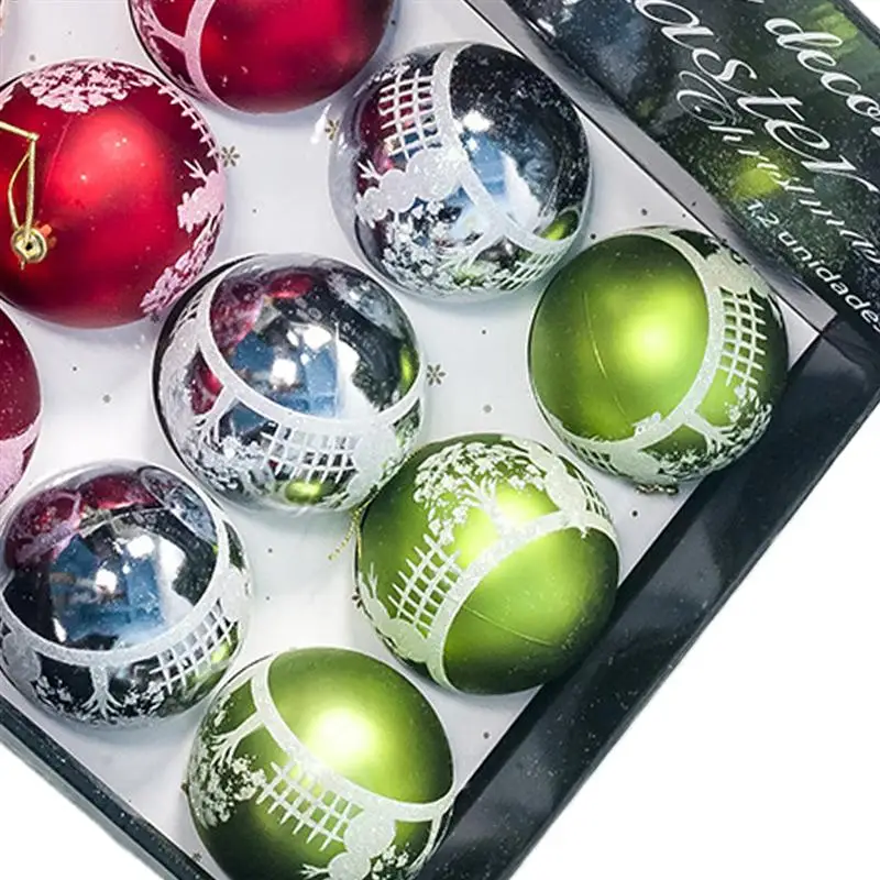 12pcs Christmas Hanging Ball Printing Ball Adornment Xmas Tree Hanging Ornament Decorative Balls Party Supplies For Festival