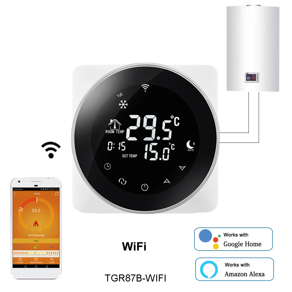Beok беспроводной Wifi умный термостат для газового котла температурный контроллер с питанием от USB работает с Google Home Alexa Beok беспроводной Wifi умный термостат для газового котла температурный контроллер с питанием от USB работает с Google Home Alexa