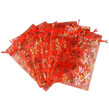 

100Pcs Favor Bags Snowflake Jewelry Candy Gift Bags Samples Display Drawstring Pouches (Red, 3.5 x 4.7 Inch)