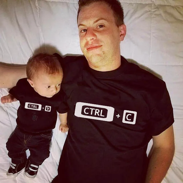 

New Family Matching Clothes Daddy Baby Letter T Shirt CTRL + C CTRL + V Short Sleeve Matching Family Shirts Price for One