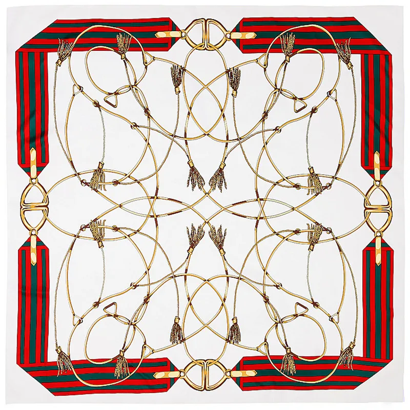 100% Silk Square Scarf Spain Rope Print Neckerchief Original Design Euro Chain Foulard Hijab Shawls Wrap Female |