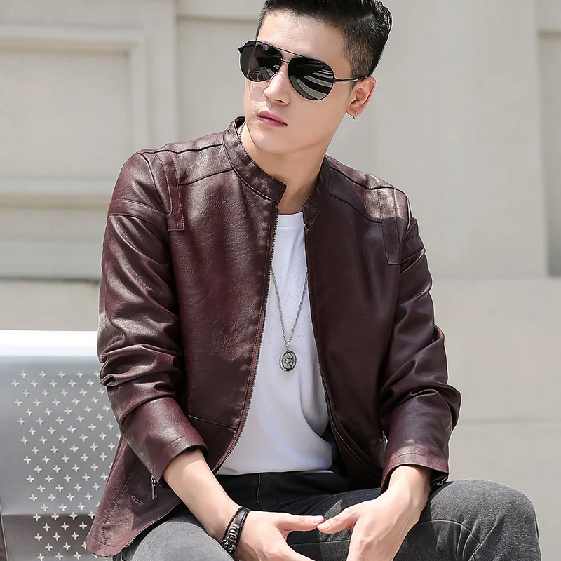Chaqueta informal de cuero para hombre, tendencia de estilo ajustada coreana, de cuero para jóvenes, otoño e invierno, nueva