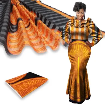 

African wax ribbon silk wax ankara 2020 satin fabric 4 yards audel/modell cotton fabric for dress +2 yards chiffon YBG031803