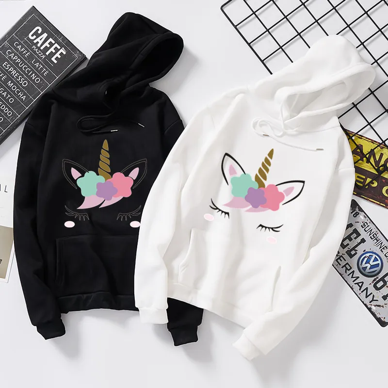 Women Hoodies Hooded Cute Unicorn Print Hoodies Long Sleeve Casual Pullover Sweatshirt Fleece Harajuku Hoodies With Pocket