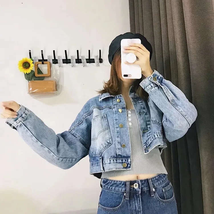 

2018 Autumn New Style Hong Kong Flavor Loose-Fit Slimming Short Jeans Coat Women's Versatile Faded Jacket Denim Top Fashion