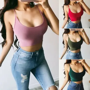 

Newest Arrivals Sexy Women Sleeveless Crop Top Vest Tank Tops Female Casual Short Spaghetti Strap Pure Color Tanks Outfits