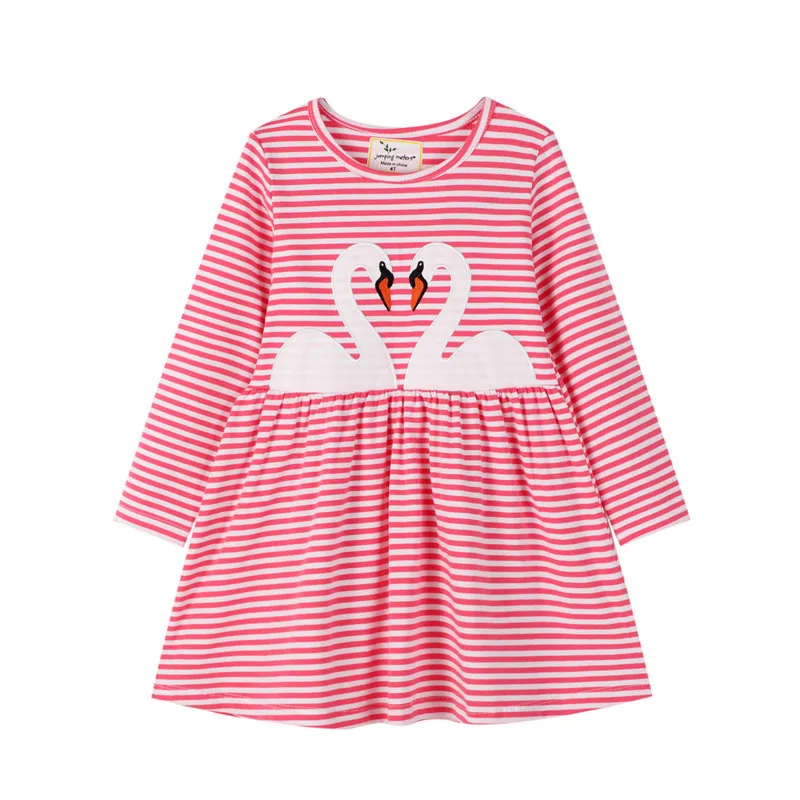 Jumping Meters Long Sleeve Princess Stripe Dresses Animals Applique Autumn Spring Kids 2020 Girls | Детская одежда и обувь