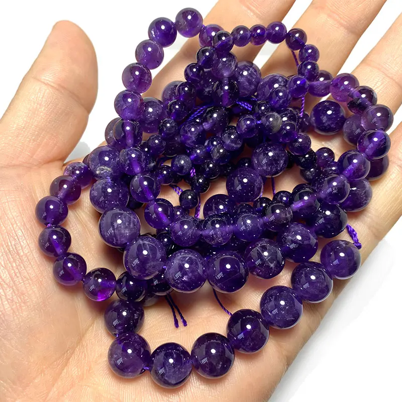 Top AAA+ 100% Natural Purple Amethyst Crystal Round Stone Beads For Jewelry Making DIY Bracelet Necklace 4/6/8/10/ 12MM 15'' 5