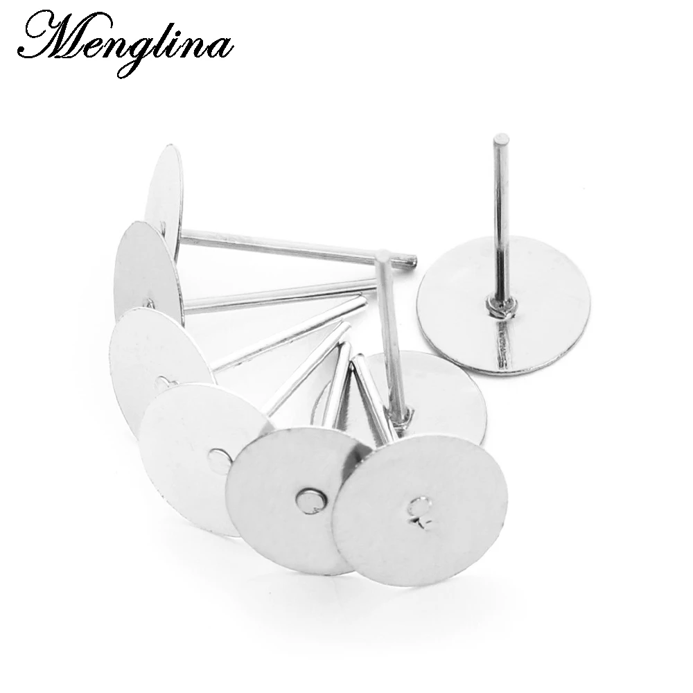 

100pcs 8MM Dia Flat Base Stud Earring Findings For Cabochon Silver Color Ear Studs DIY Jewelry Accessories For Making Earrings