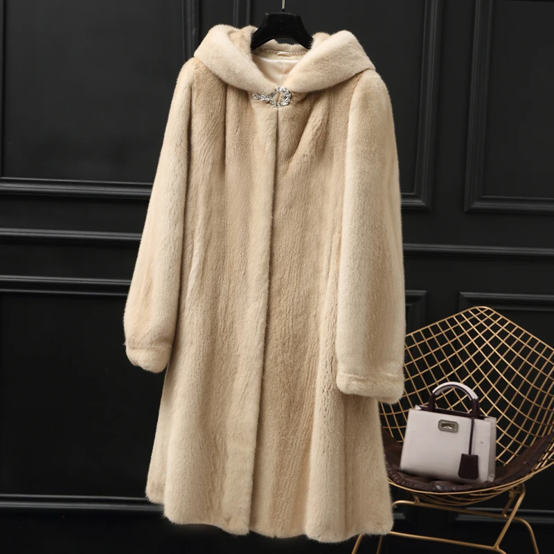 inverno nova todo vison casaco de pele das mulheres casaco de pele longa sechao com capuz moda generoso saia pont ndulo