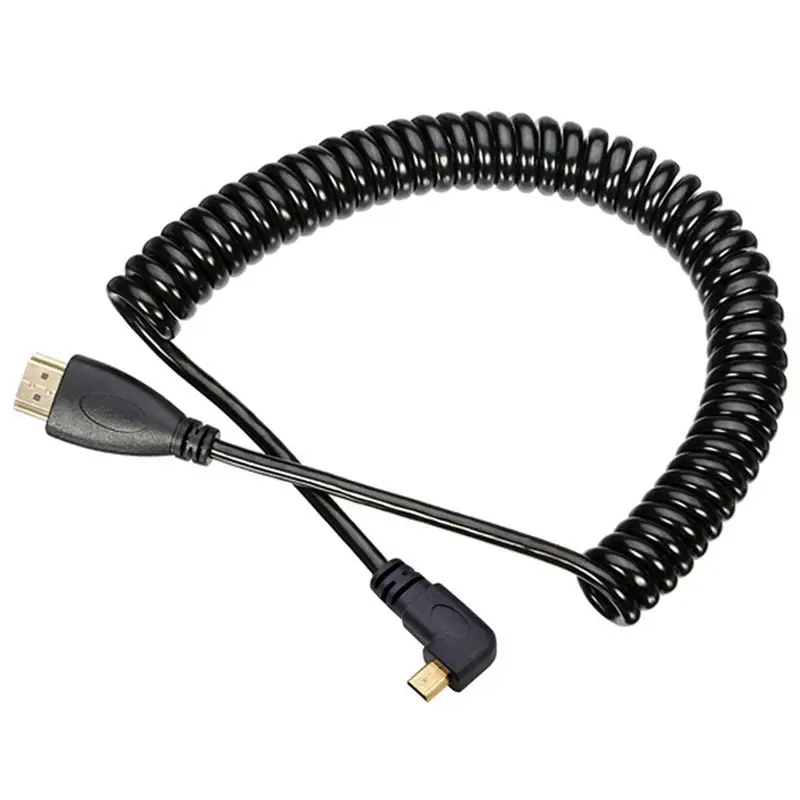 Левый Угловой Micro-HDMI к HDMI Мужской кабель растягивается длина для камер