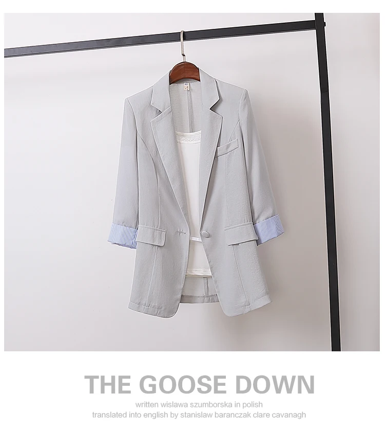 New Spring Summer Korean Cotton Linen Blazers Women Slim Patchwork Striped Large Size Blazer Work Wear Single Button Coat Mw863