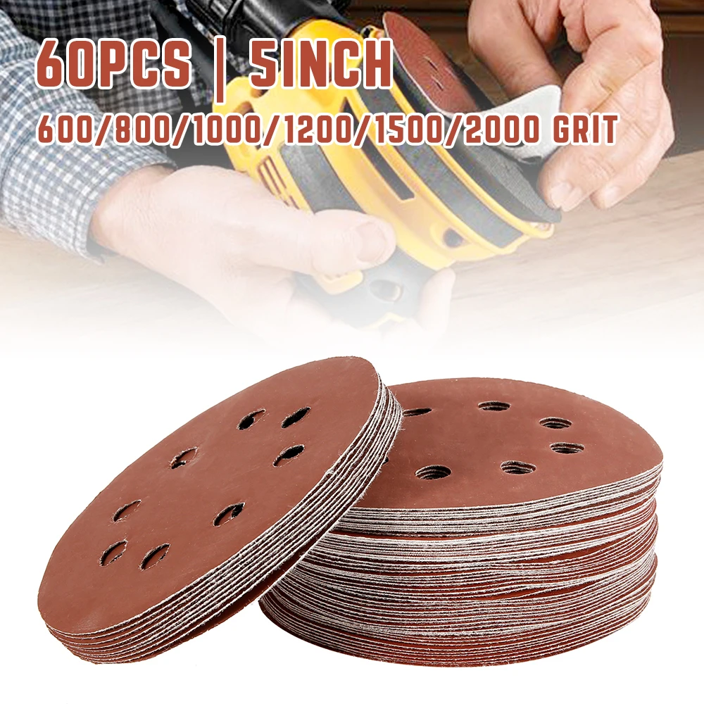 

60PCS 125mm Sand Paper Round Sanding Discs Hook and Loop Sanding Pads Buffing Sheet for For Polishing Metals and Non-metals