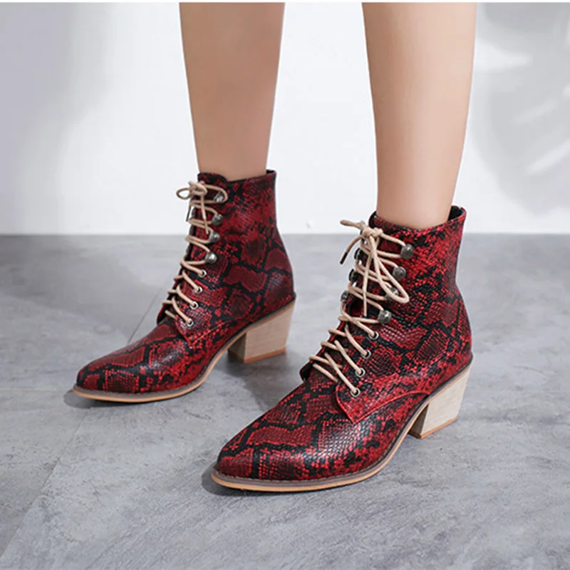 

Wish New Fashion Snake Pattern Pointed High Heel Boots European And American Short Boots With Thick And Casual Martin Boots