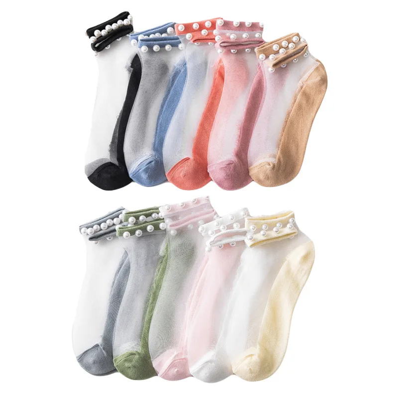 Cotton Socks Womens Socks Women Socks Transparent Socks Breathable Cotton Socks Cute Women Socks Pearl transparent glass Silk thin 1pair=2pcs x344