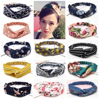 

Fashion Women Hair Accessories Bow Chiffon Floral Hair Band Headband Fabric Cross Knotted Korea Headdress ladies Hoop