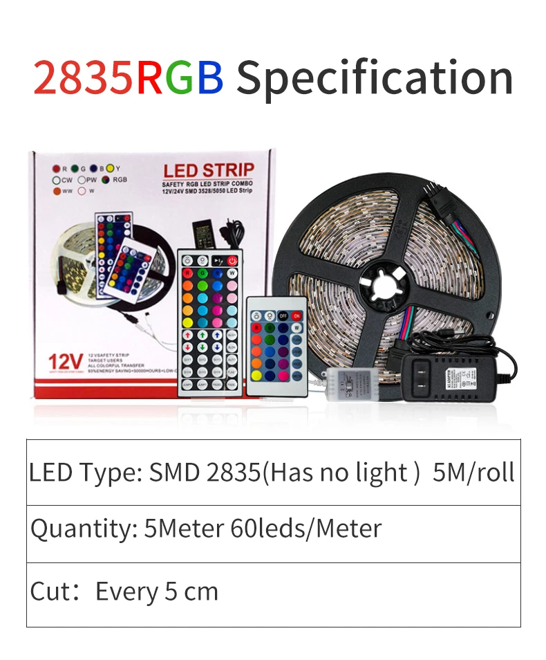 Светодиодный светильник RGB 2835 SMD гибкая лента fita светодиодный 5 м 10 15 20 диод DC 12 В +