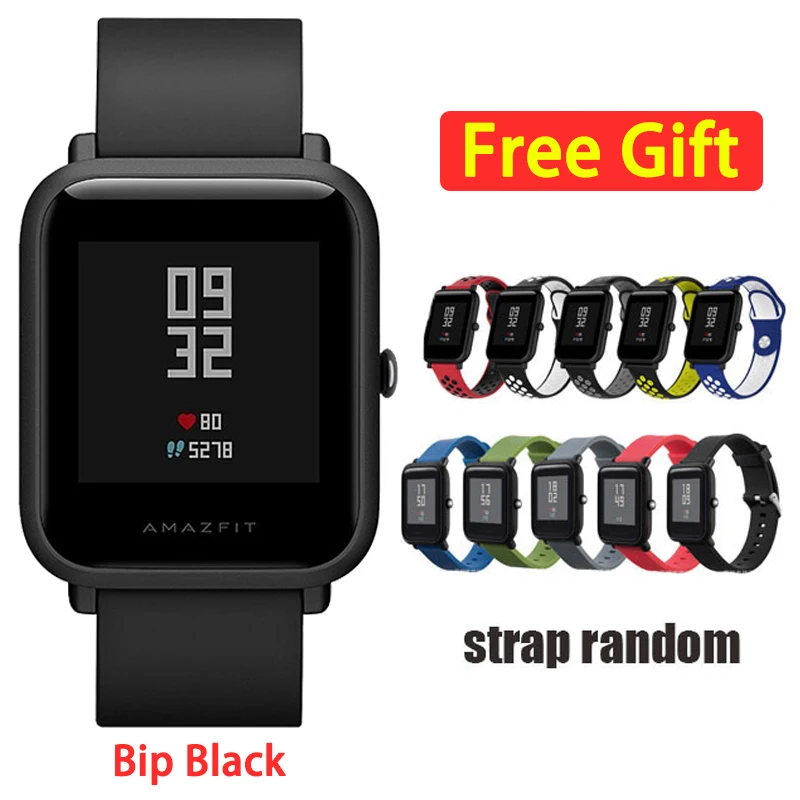 Black add strap Смарт-часы Amazfit bip с английским/испанским/русским мультиязычным спортом, глобальная версия фитнес-часов - Цвет: Black add strap