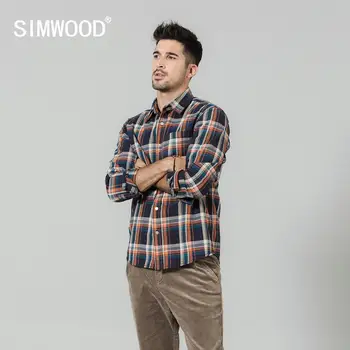 

SIMWOOD 2020 spring new plaid shirts men long sleeve 100% cotton checked shirt high quality plus size brand clothing SI980763