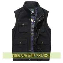 Стиль Осенняя одежда большой Размеры с несколькими карманами из лакированной кожи Большие Размеры d сало-ведро Для мужчин куртка с хлопковой подкладкой, двухсторонняя одежда Повседневное Для мужчин жилет 9856