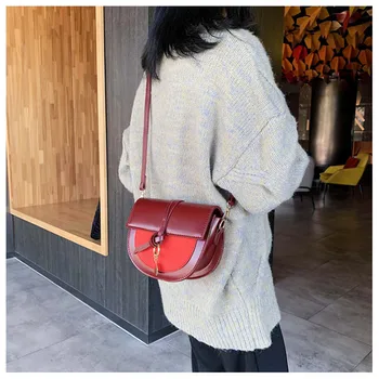 

FIRMRANCH Women's color stitching small round bag trendy messenger bag semicircle PU shoulder bag