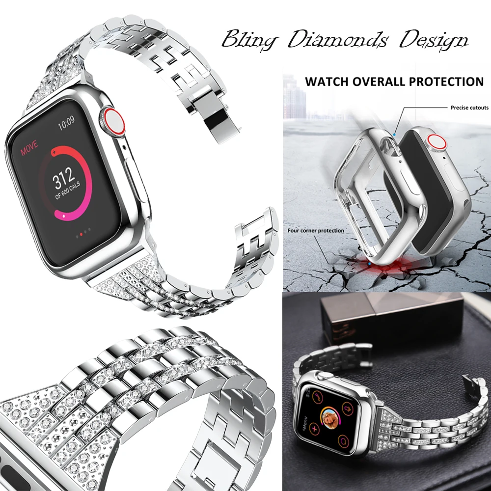 Luxury Diamond Bracelet For Apple Watch 5 4 3 2 1 Bands Strap Stainless