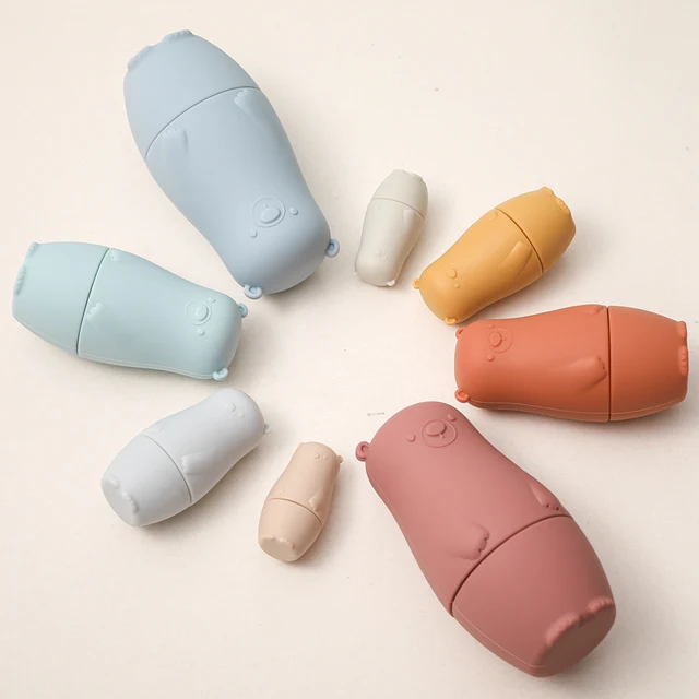 Bopoobo Baby Play Set Silicone Cartoon Bear Matryoshka Toy NO BPA Provides Baby Hand Ability DIY Educational Toys Child Gift 5