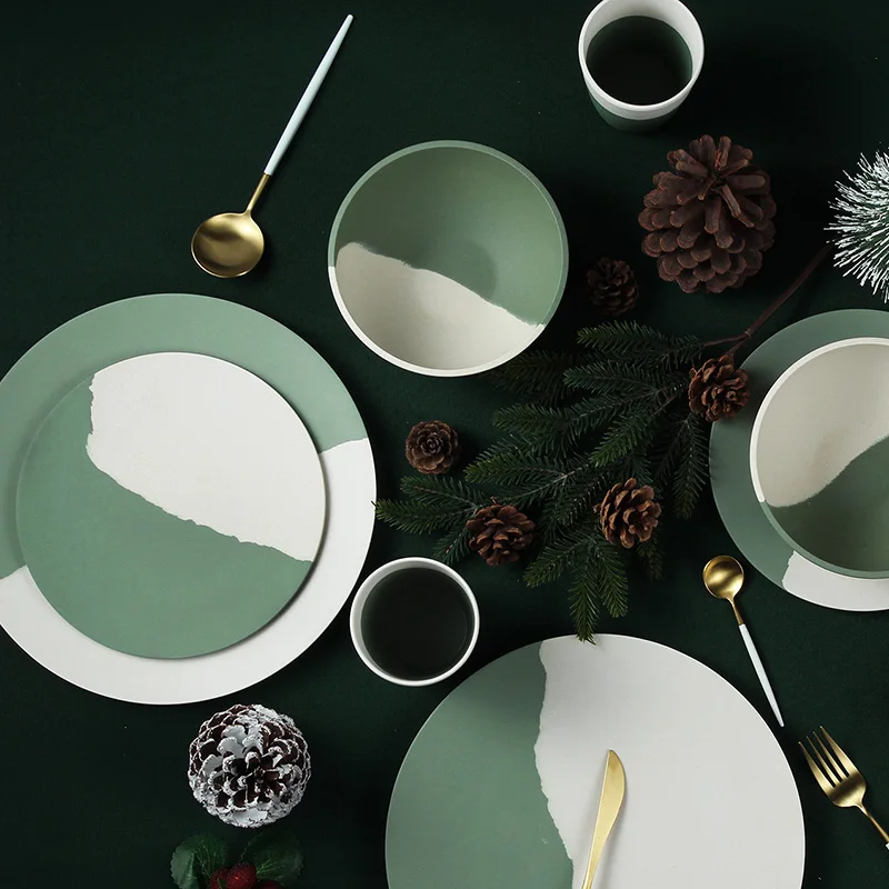 Eco Friendly Bamboo Fiber Tableware Set Lightweight Bamboo Plates Dinnerware Plate Bowl Cup Set for Party Camping Mother's Day