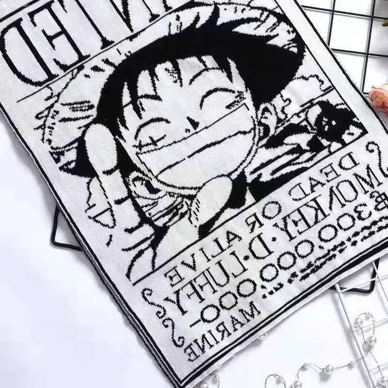JP Anime Monkey D Luffy Cosplay 5.5 Feet Black White Warm Soft Knitting Scarf
