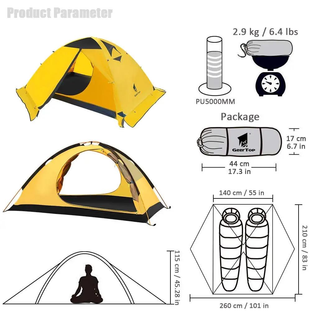 GEERTOP テント 2人用（‎TOPROAD2PLUS） GEERTOP Backpacking Tent for 2 Person 4 Season Camping Tent