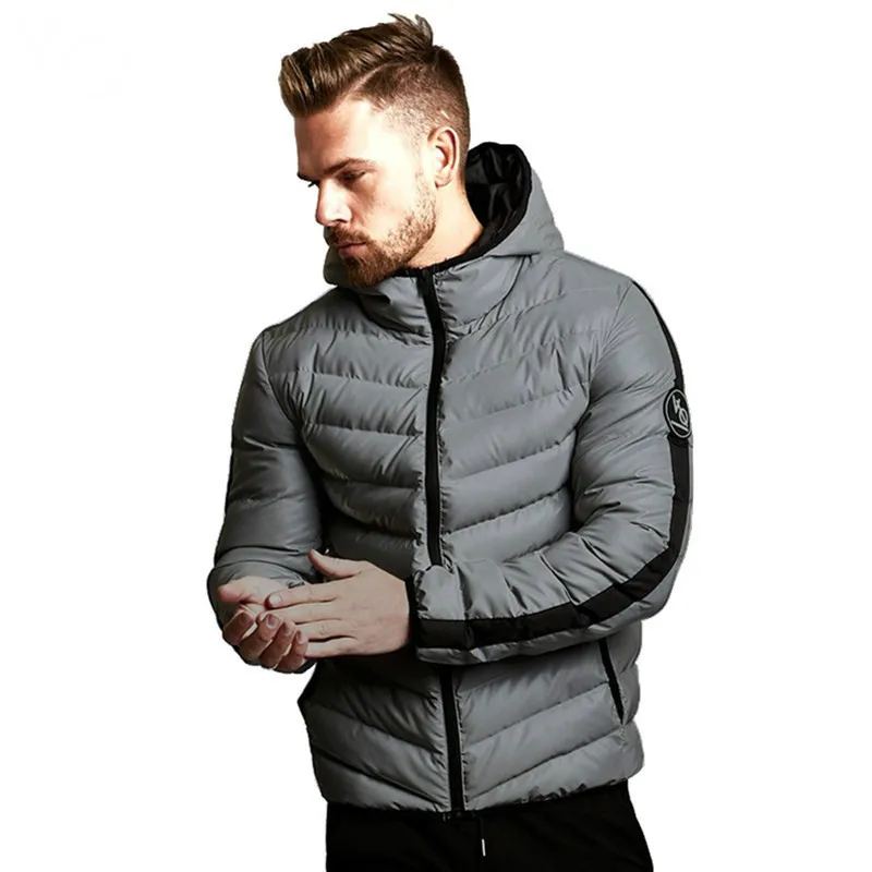 Comprare Degli uomini di inverno Parka Con Cappuccio Full Zip Caldo di Sport del Cotone Bomber Giubbotti Muscle Fit Alla Moda di Marea casual Cappotto Nero per le autunno