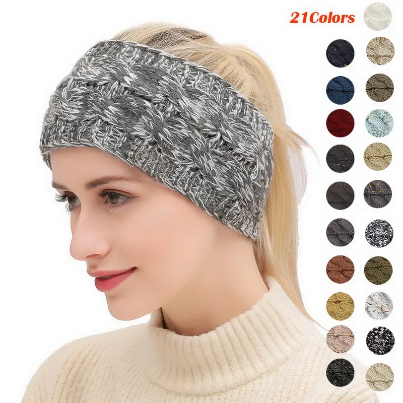 

Boho Style Women Knot Bandanas Fashion Knitting Warm Muslim Scarf 2020 Autumn Winter Turban Cap Solid Color Cross Headscarf