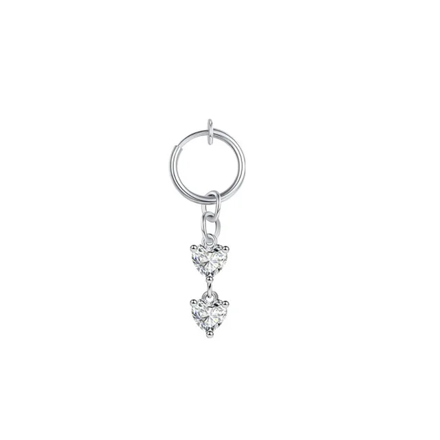 Heart Fake Belly Button Ring Fake Belly Piercing Butterfly Clip On Umbilical Navel Fake Pircing Butterfly Cartilage Earring Clip TwoHeart-Silver