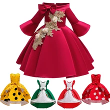 Рождественские вечерние платья без бретелек с вышивкой для девочек; элегантное платье принцессы; Сатиновые Детские платья с расклешенными рукавами для девочек; Vestidos