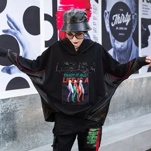 Free Size Letter Pritning High Street BF Style Casual Cotton Loose Hoodies Batwing Long Sleeve Sweatshirt Female With Hat Free Size Letter Pritning High Street BF Style Casual Cotton Loose Hoodies Batwing Long Sleeve Sweatshirt Female With Hat