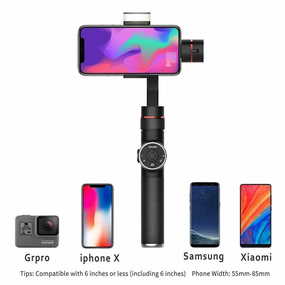  Zomei V5 New 3-Axis Handheld Gimbal Stabilizer Selfie Sticks for SmartPhone iPhone X 8 Plus 7 6 SE 