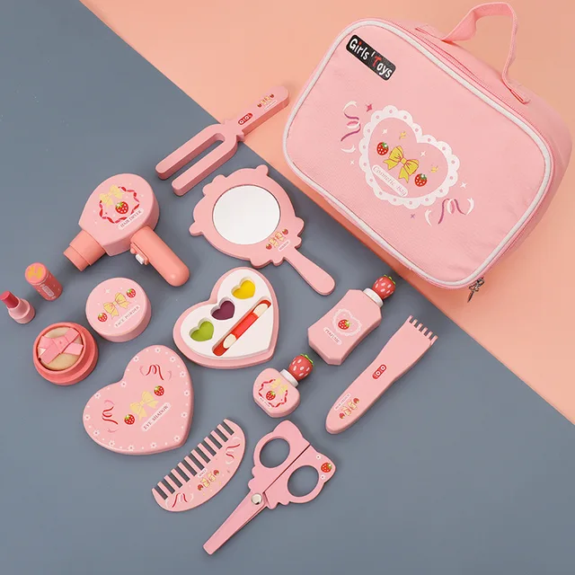 12Pcs 10Pcs Pretend Wooden Makeup Set Simulation Cosmetics Set Pretend Kids Girls Makeup Toys Pink Non-toxic Wood Make up Toys 6