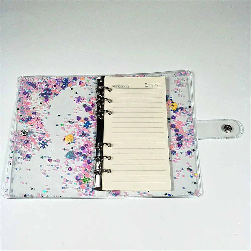 

Cute Girl's Glitter Sequins Notebook Cover A5/A6 Transparent 6 Rings File Folder Loose Leaf Ring Binder Kawaii Stationery Supply