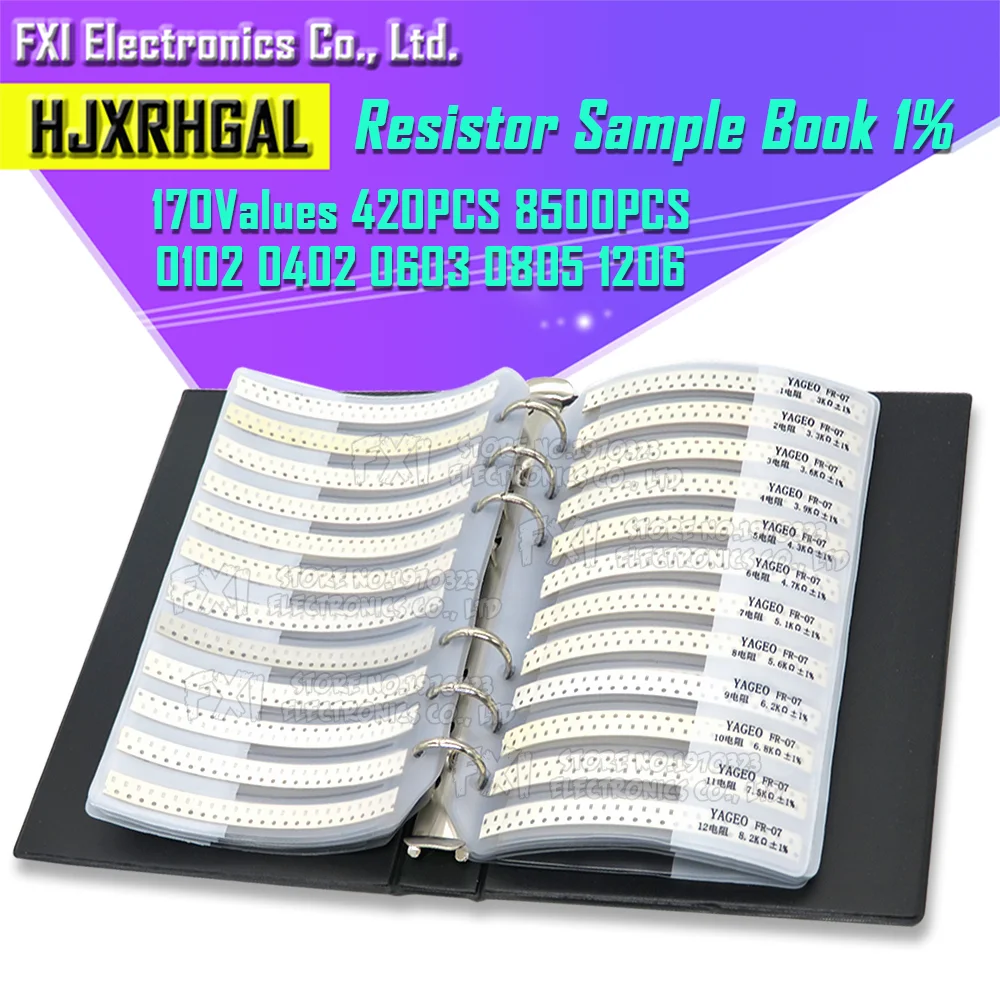 SMD Resistor 1% 0R~10M 0201 0402 0603 0805 1206 Sample Book Resistors Assortment Kit 170Values 4250PCS 8500PCS smd resistor