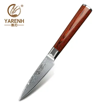 

YARENH 3.5" fruit paring knife with Color wooden handle best kitchen knives Japanese damascus steel utility knife cooking knives