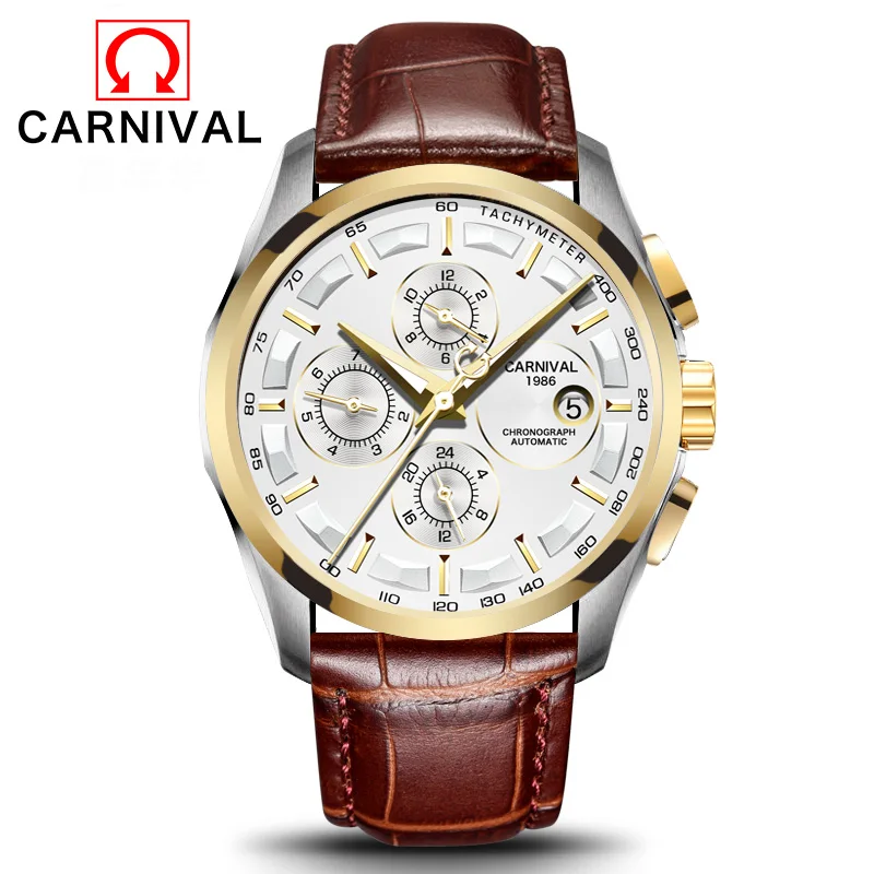 Швейцарский бренд, автоматические механические мужские наручные часы, модные роскошные часы с кожаным ремешком, водонепроницаемые сапфировые часы relogio - Цвет: Leather White Gold