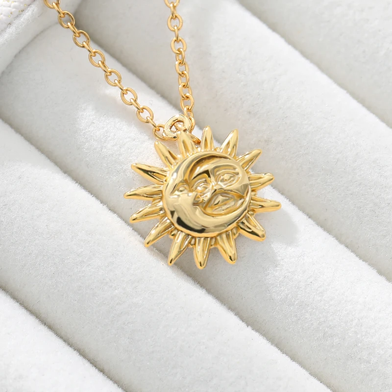 Bohemian Moon and Sun Face Pendant Necklaces For Women Men Jewelry