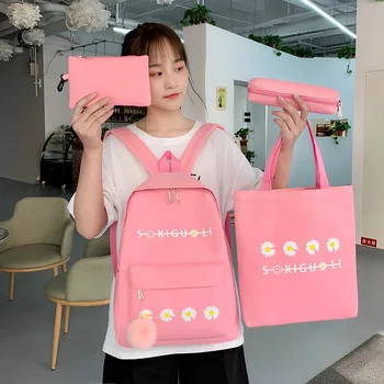 

2020 New Outdoor Four-Piece Student Korean Style Backpack Fashion Oxford Cloth Bag Printed Words plus Logo