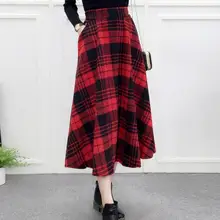 Юбка макси, эластичная, высокая талия, Осень-зима, клетчатая юбка, длинные юбки, макси, Ретро стиль, женская плиссированная юбка с карманом, DF938