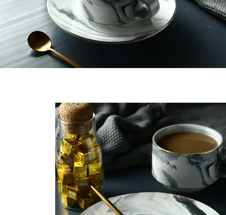 Керамическая кофейная чашка и блюдце в скандинавском стиле, набор, простая креативная мраморная английская послеобеденная чашка, черный чай, Золотая чашка, блюдце