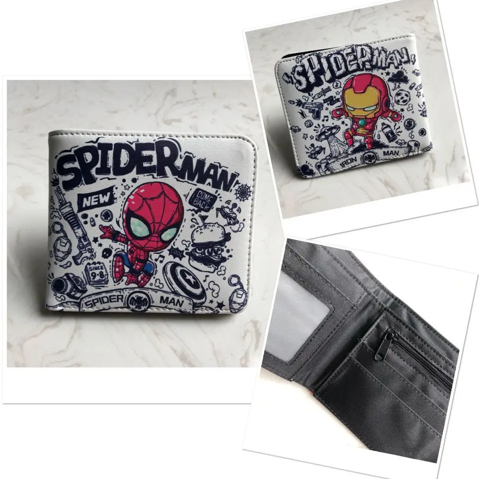 Marvel Men Wallet Q Version Captain America SpiderMan Wallet Men Comic Version Super Heroes Wallet Women with Card Holder Wallet