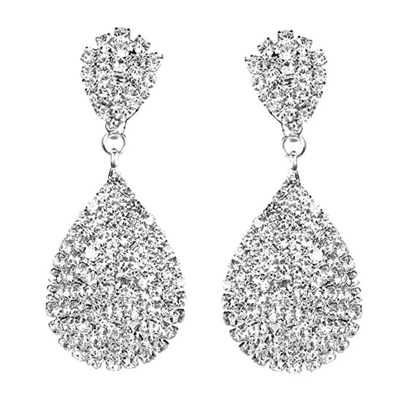StoneFans Clip On Rhinestone Crystals Teardrop Dangle Earrings Long Statement Chandelier Drop Earrings no pierced for Women ear clip earrings clip earrings