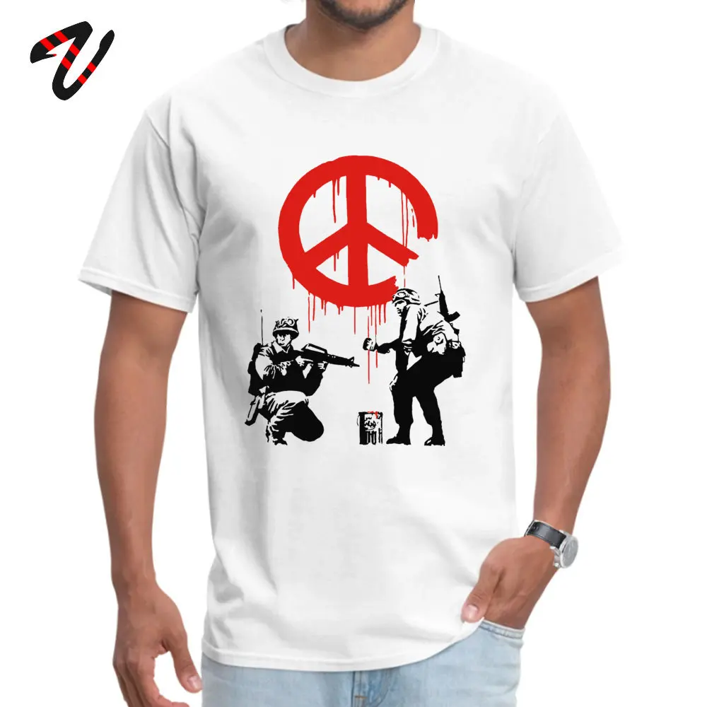 Banksy Normal Short Sleeve Tops & Tees Thanksgiving Day Round Collar 100% Cotton Men T Shirts Normal Tshirts New Coming 19627Banksy white
