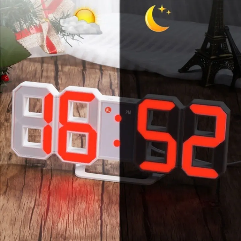 Современные цифровые 3D светодиодный настенные часы будильники Будильник-часы с 12/24 часом дисплей Будильник спальня - Название цвета: orange Font  Black